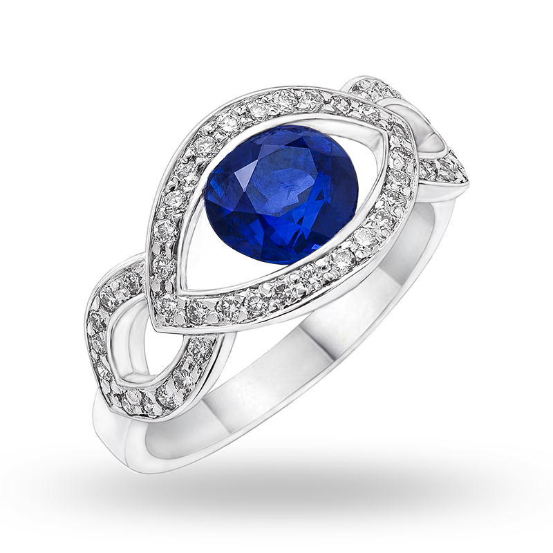 White gold Blue Sapphire and Diamond Ring