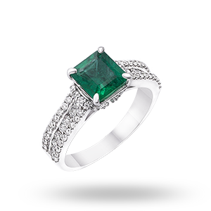 Channel Set Emerald and Diamond Ring