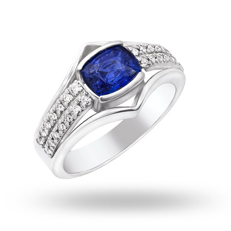 Channel Set Blue Sapphire and Diamond Ring