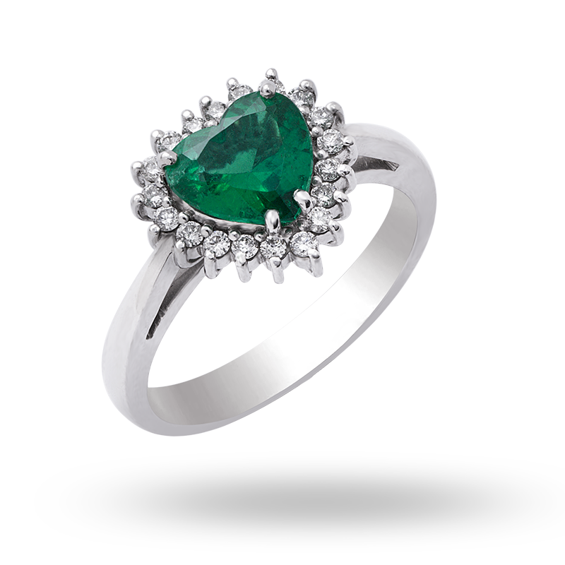 White Gold Heart Shaped Emerald Cluster Ring (SOLD)