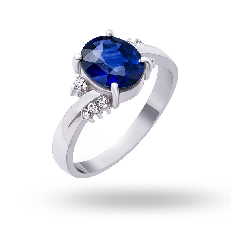 White gold Blue Sapphire and Diamond Ring