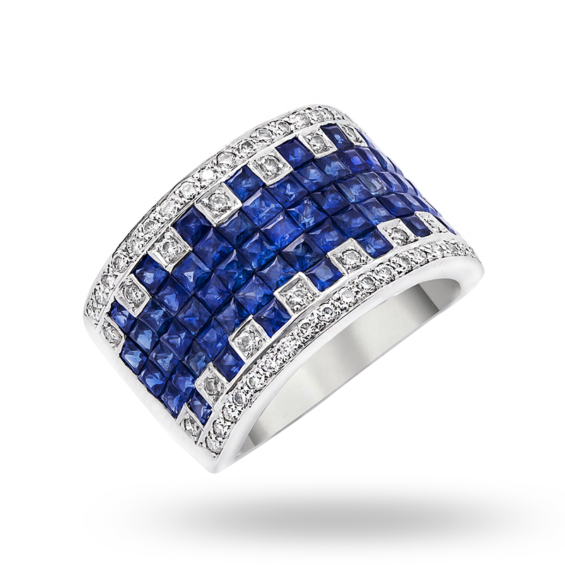 Invisible set Blue Sapphire and Diamond Ring