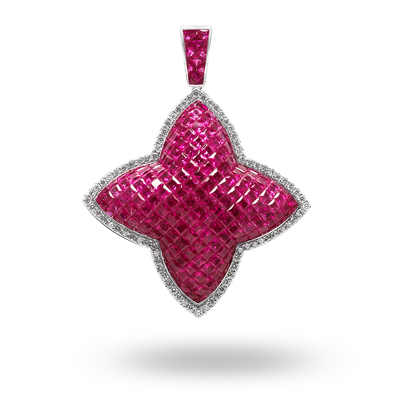 Invisible Set Ruby and Diamond Pendant