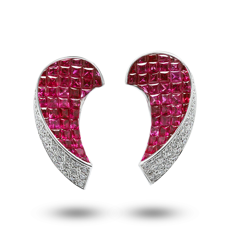 Invisible Set Ruby and Diamond Earrings