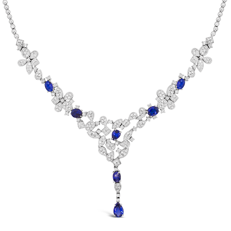 Blue Sapphire and Diamond Necklace