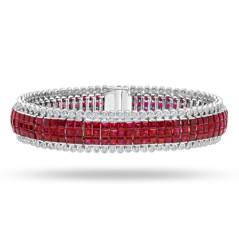 Invisible Set Ruby and Diamond Bracelet