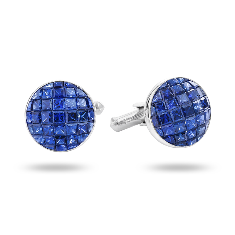 Invisible set Blue Sapphire and Diamond Cufflinks