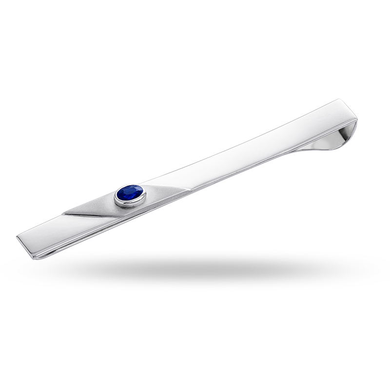 White Gold Blue Sapphire Tie Pin
