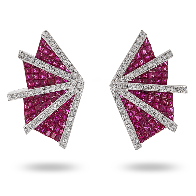 Invisible Set Ruby and Diamond Earrings