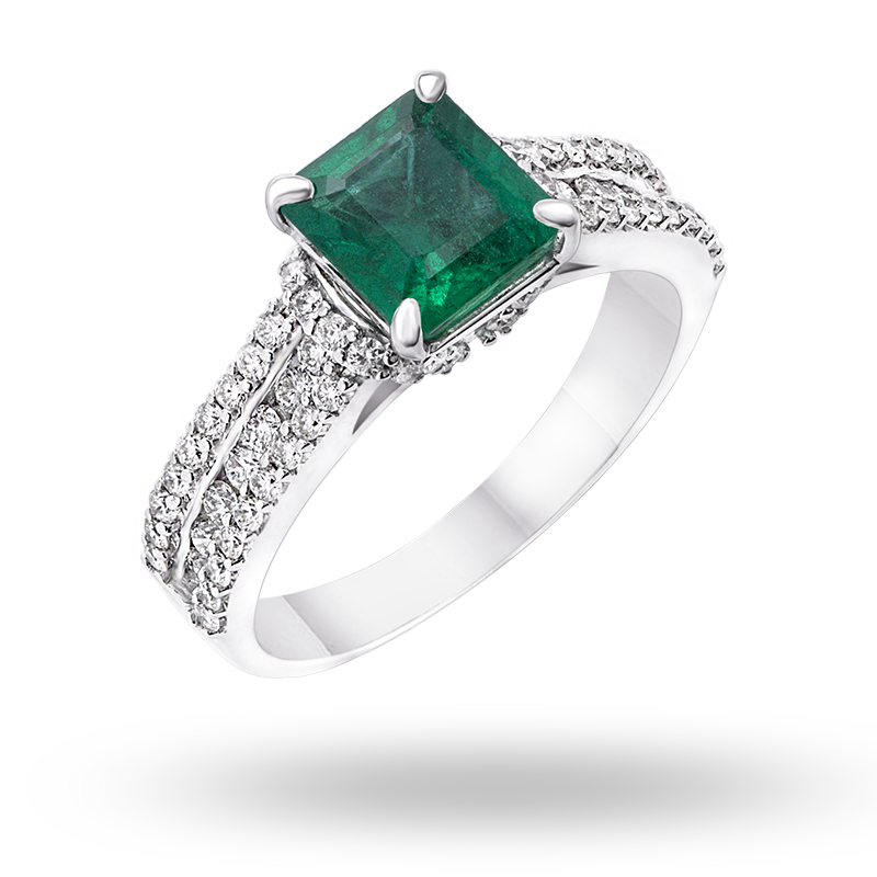 White Gold Emerald and Diamond Ring