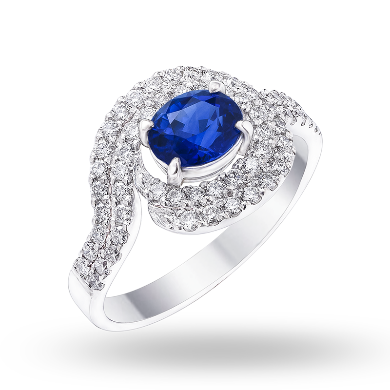 White gold Blue Sapphire and Diamond Ring