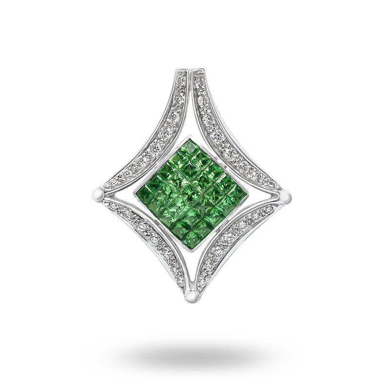 Invisible Set Tsavorite and Diamond Pendant