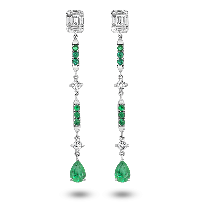 Illusion set Emerald and Diamond Earrings