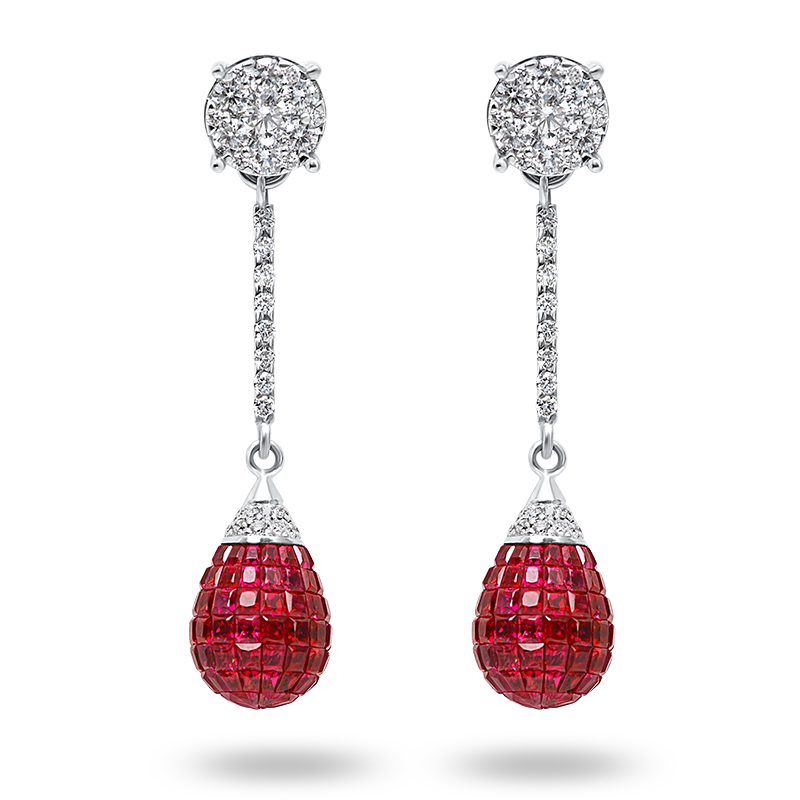 Invisible Set Ruby and Diamond Earrings