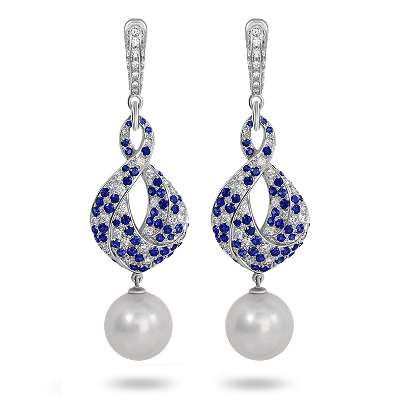 Blue Sapphire and Pearl Earrings