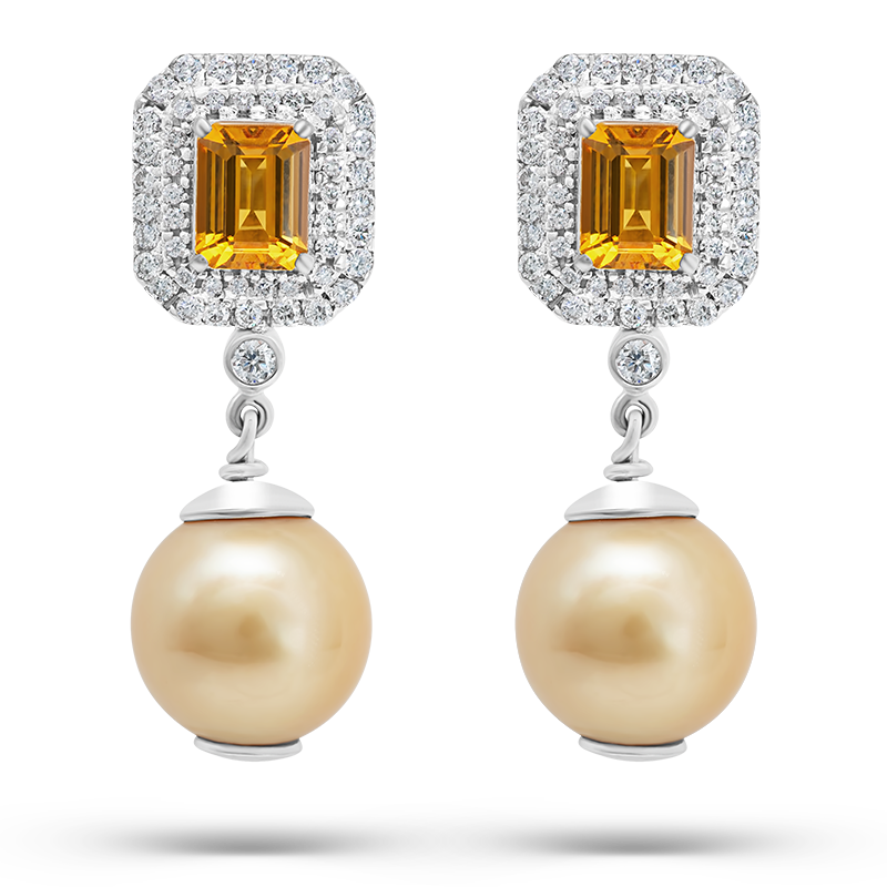 Yellow Sapphire and Pearl Earrings