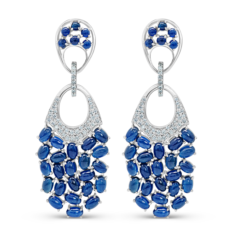 Blue Sapphire Caboschon Earrings