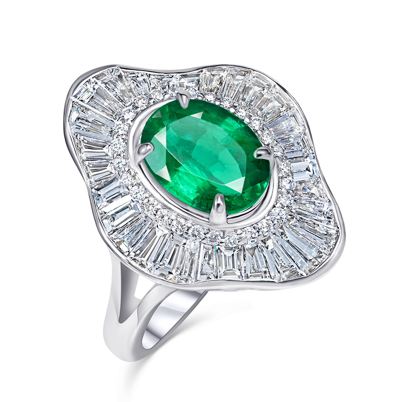 Ballerina set white gold Emerald Ring