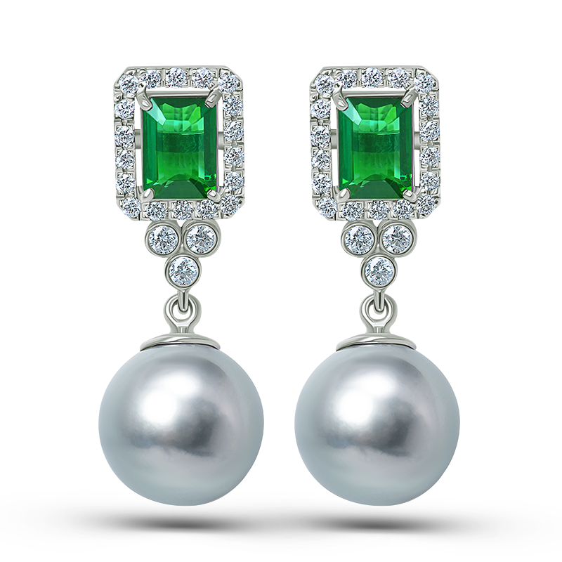 Green Tourmaline & Pearl Earrings
