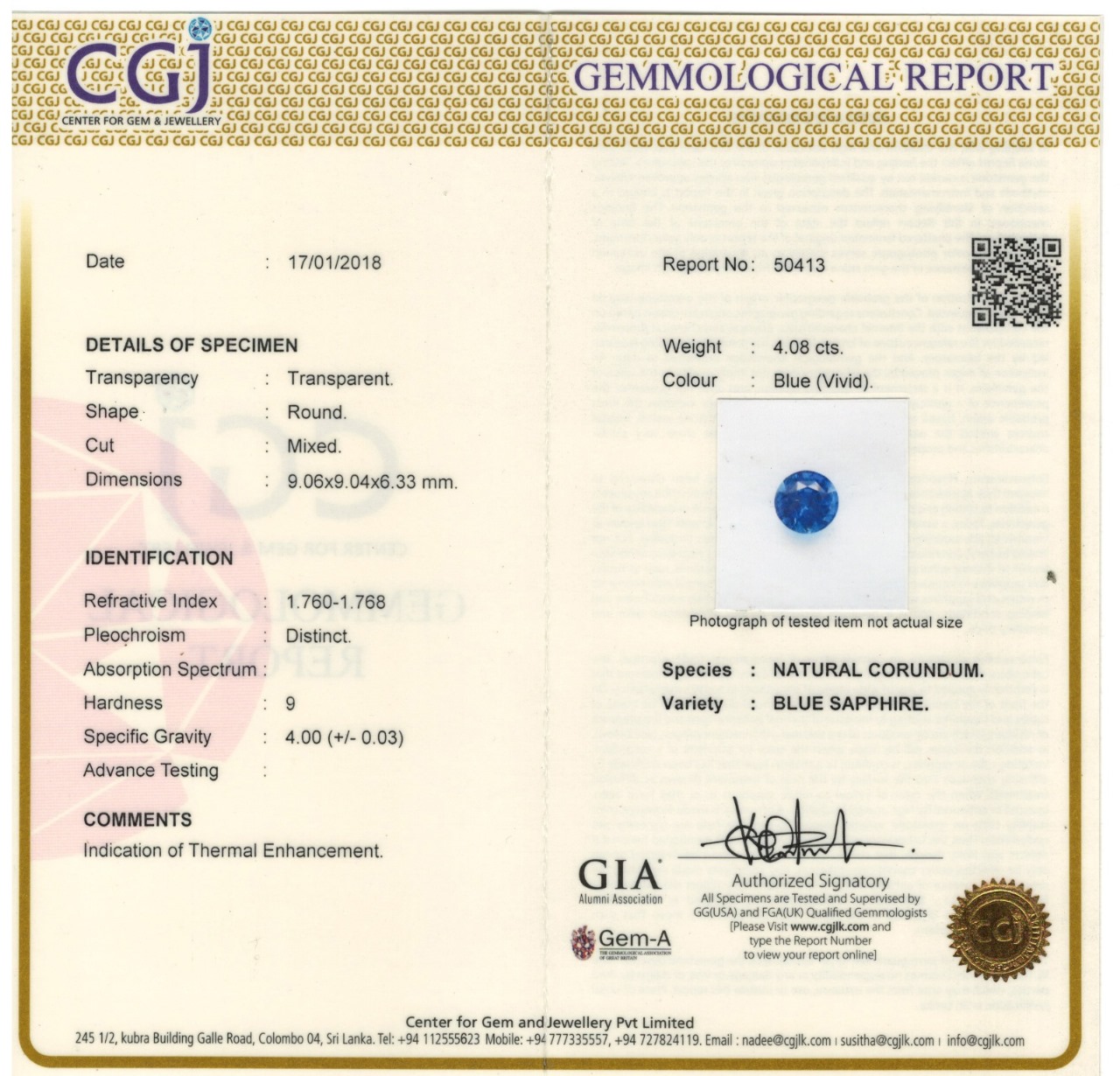 1 Blue Sapphire 4.08 Carats