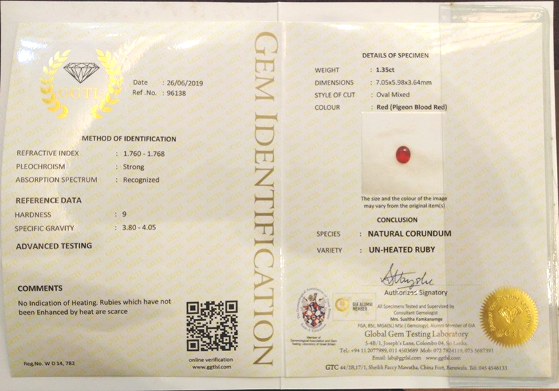 1 Unheated Ruby 1.35 Carats