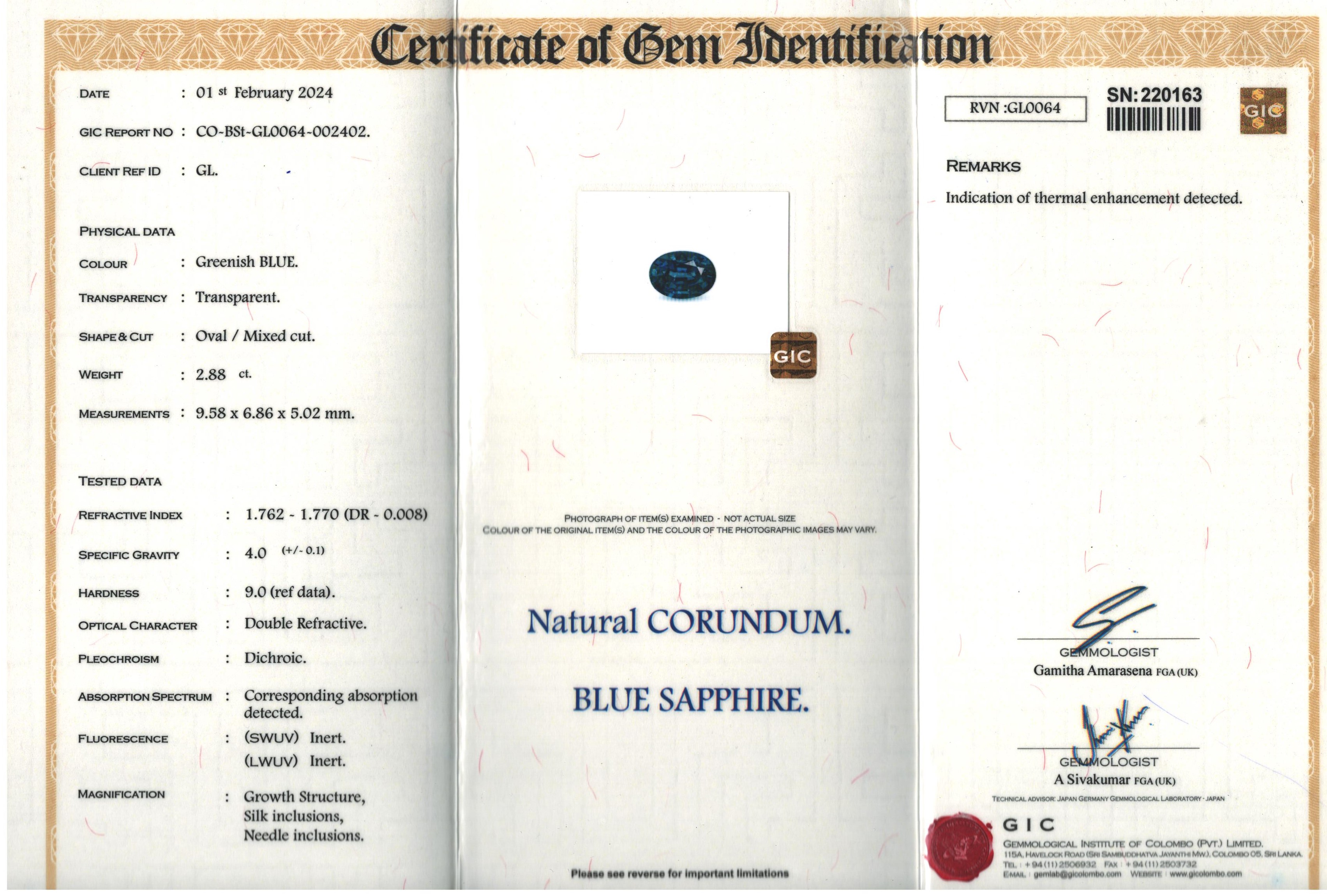 1 Unheated Teal Sapphire 2.70 Carats