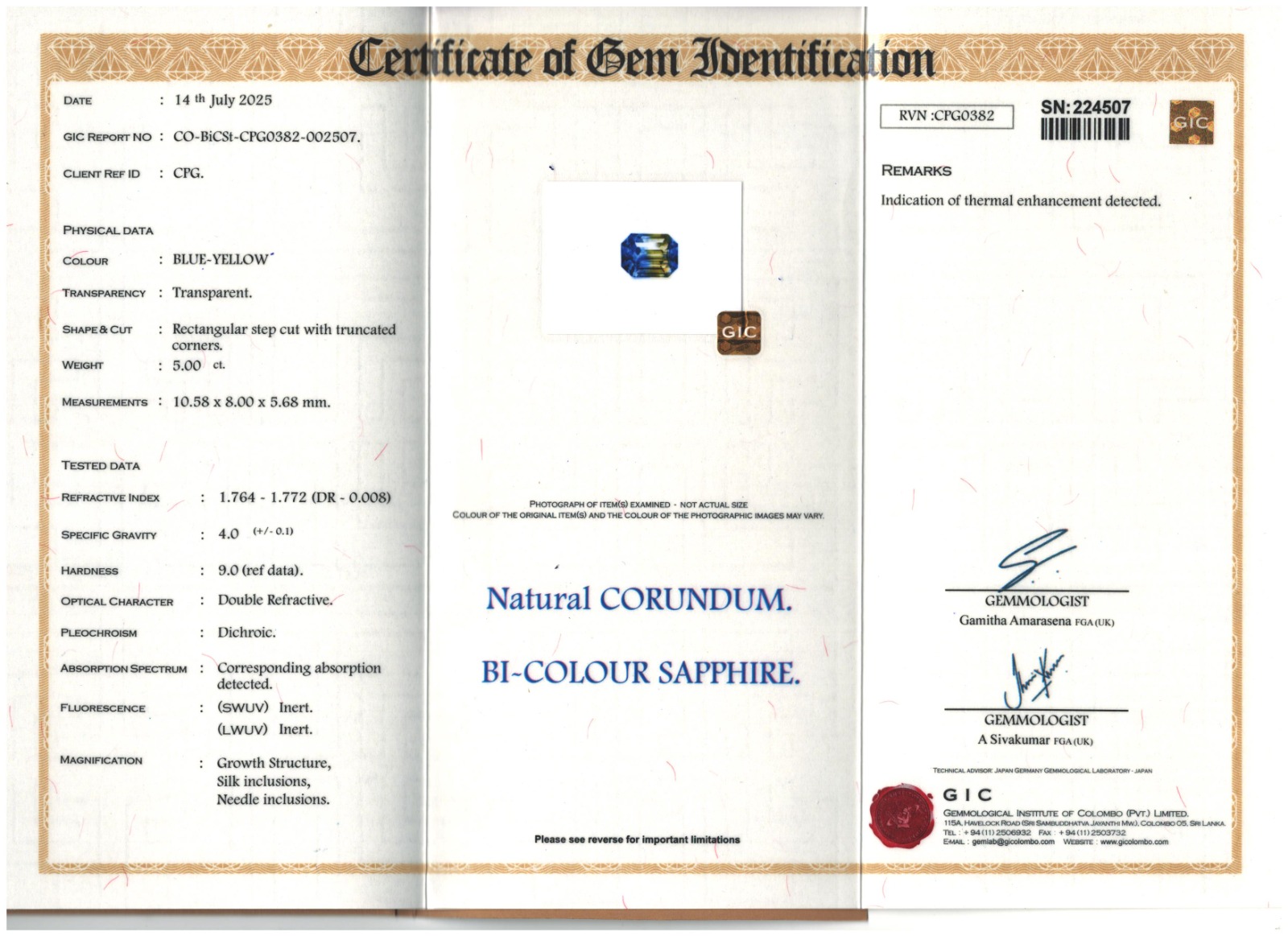 1 Bi Colour Sapphire 5.00 Carats