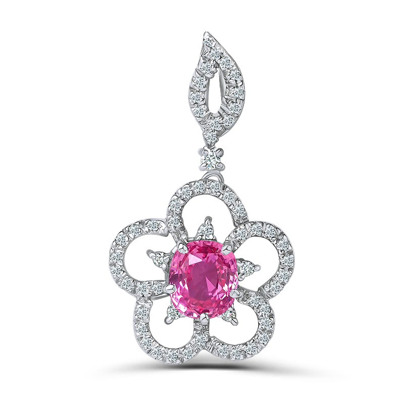 White Gold Pink Sapphire Floral Pendant