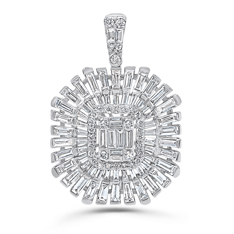 Sunburst Baguette Diamond Pendant