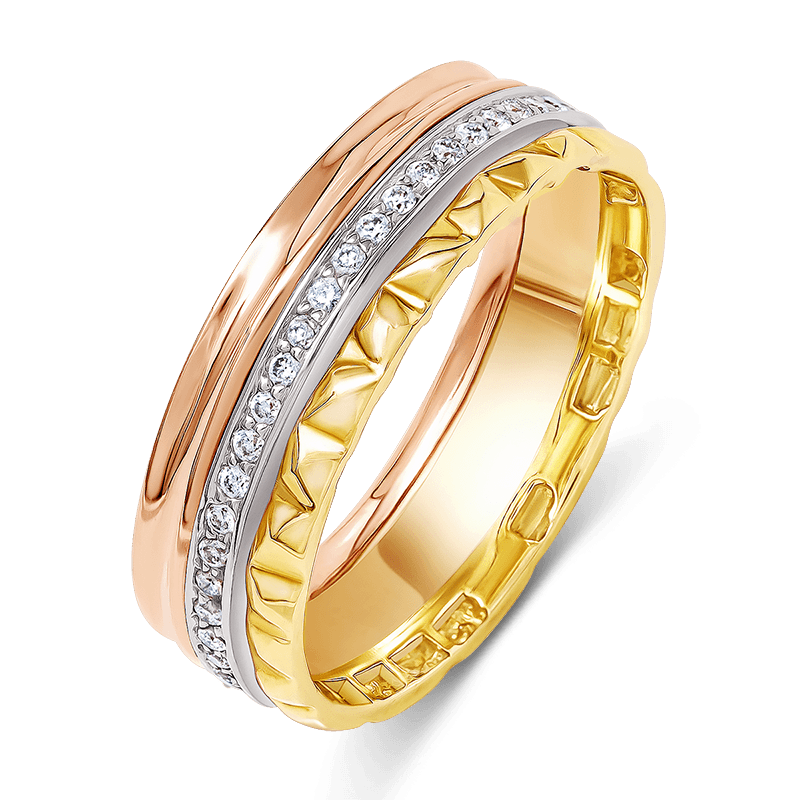 Channel set Tri Colour Gold Diamond Ring