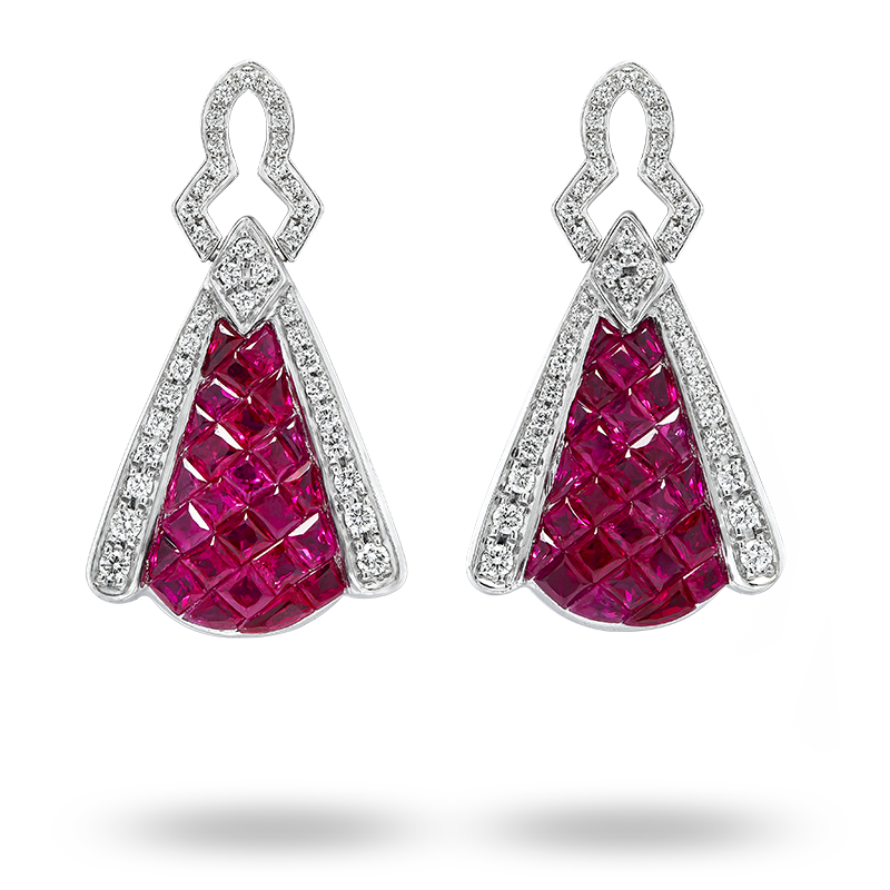 Invisible Set Ruby and Diamond Earrings