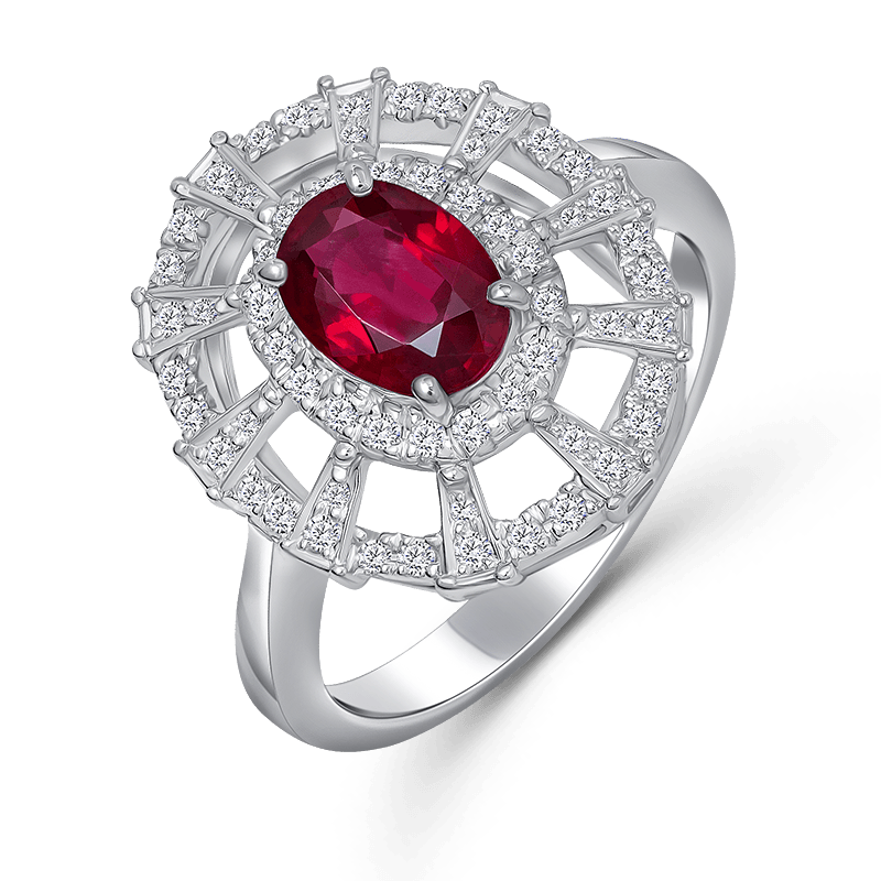 Radiant Ruby and Diamond Sunburst Ring