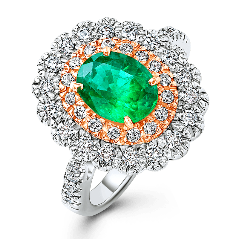 White and Rose Gold Emerald Ring