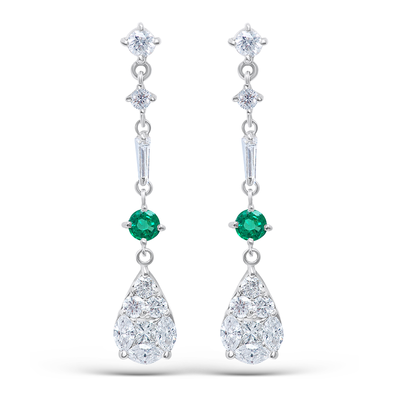 White Gold Diamond and Emerald Earrings