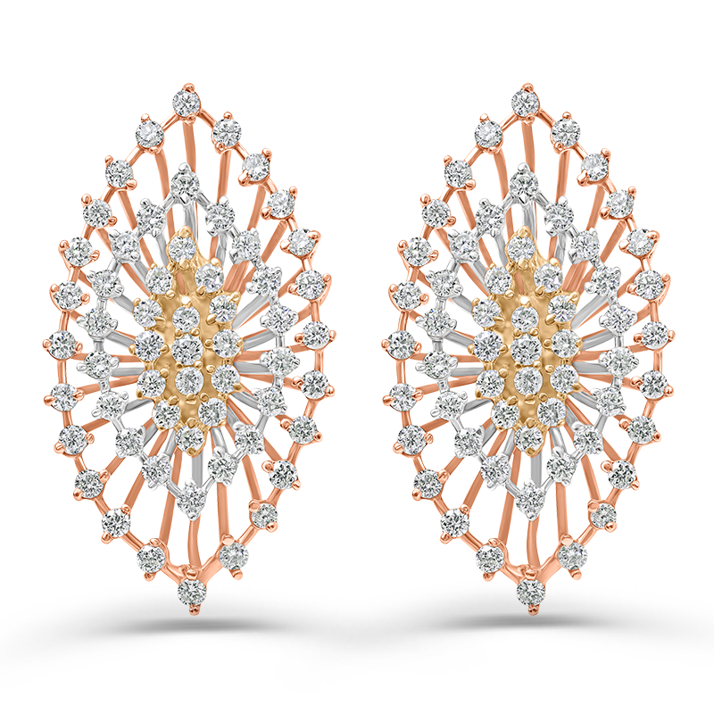 Tri Colour Gold Diamond Earrings