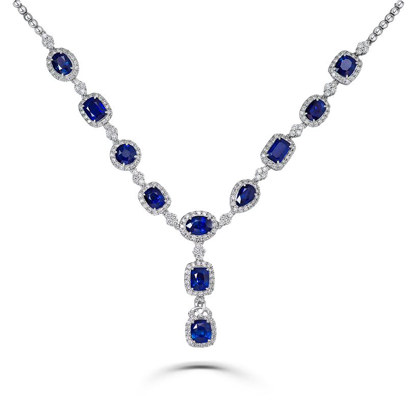 Blue Sapphire & Diamond White Gold Necklace