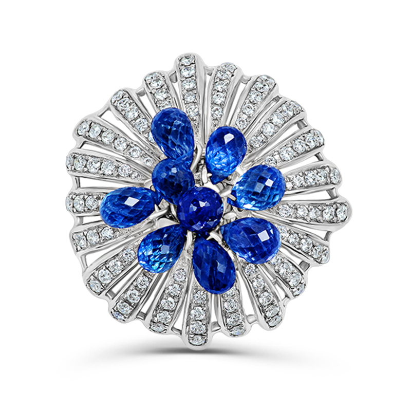 Blue Sapphire & Diamond Floral Pendant