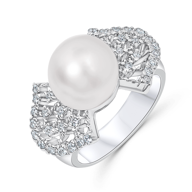White Gold South Sea Pearl & Diamond Rin