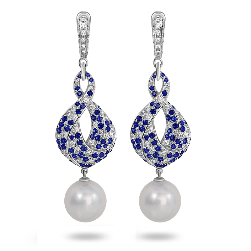 Pearl and Blue Sapphire Earrings