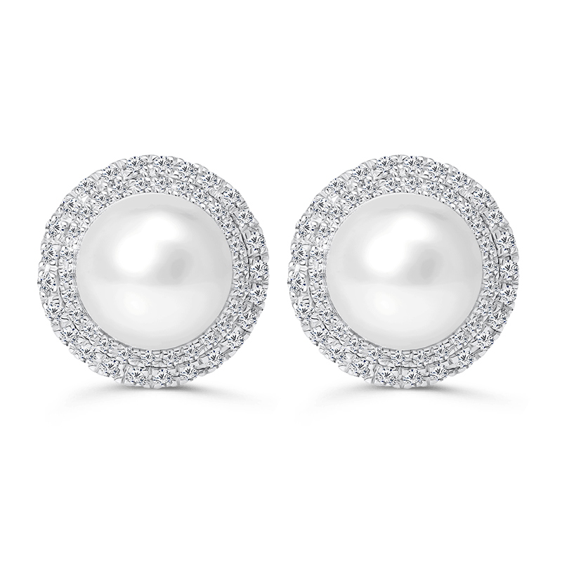 Classic South Sea Pearl Diamond Studs in White Gold