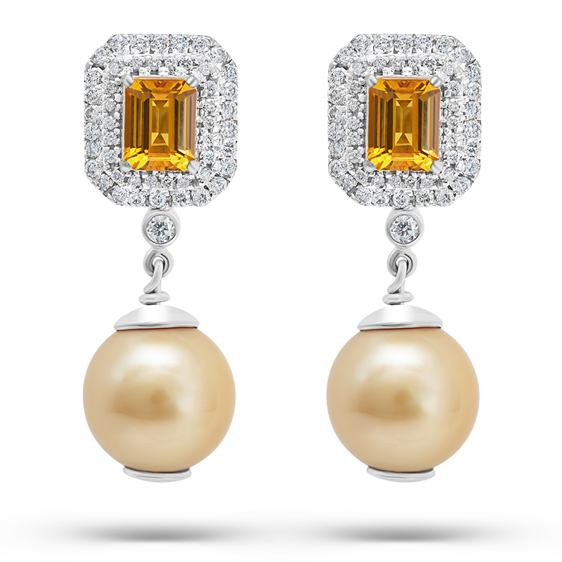 Golden Pearl and Yellow Sapphire Earrings