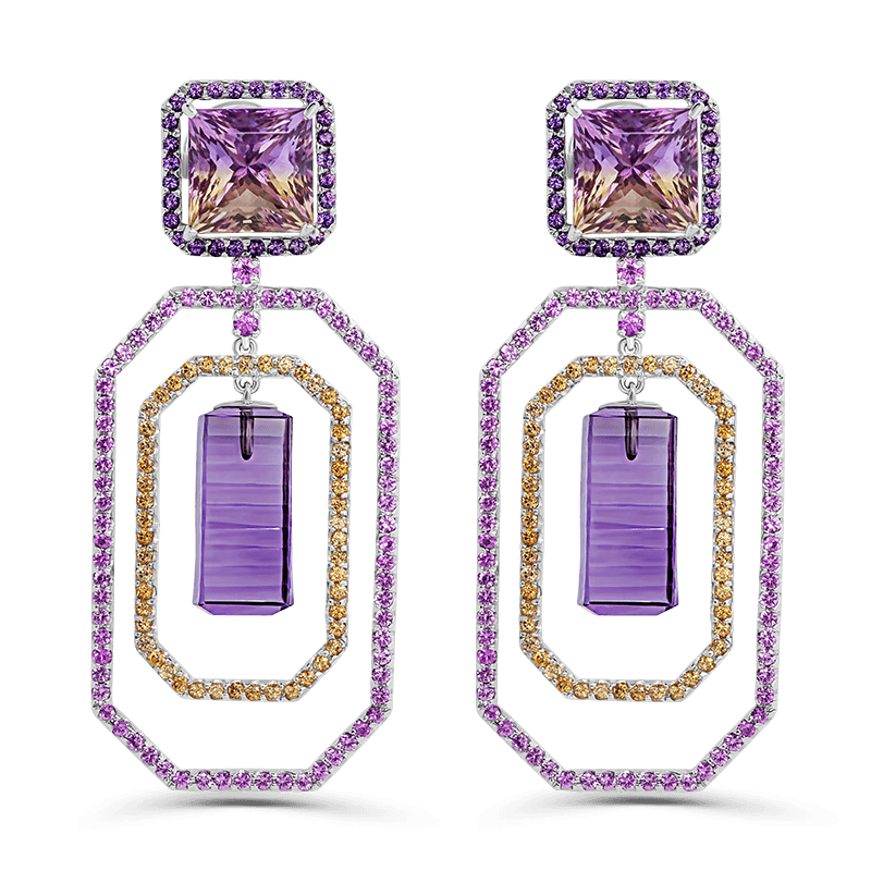 Radiant Ametrine & Amethyst Earrings