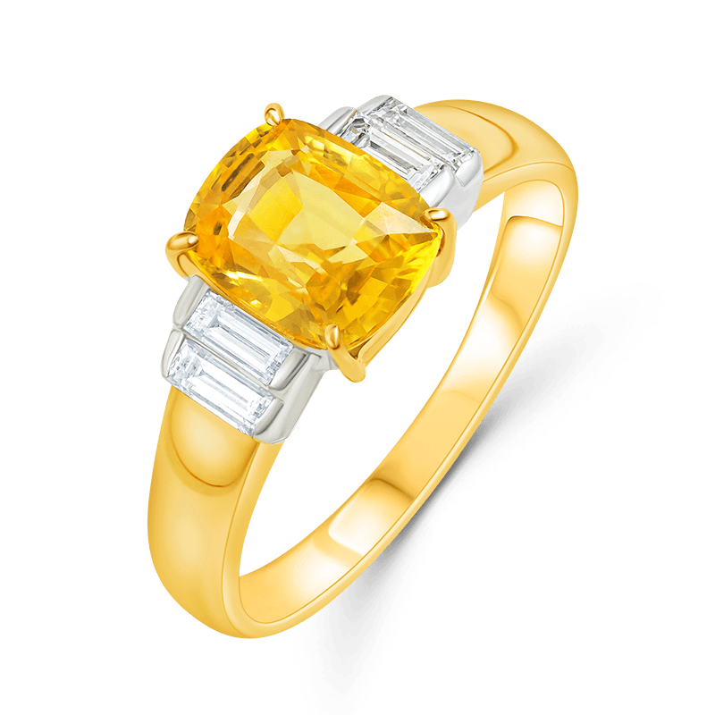 Yellow Sapphire and Diamond Two-Tone Gold Ring