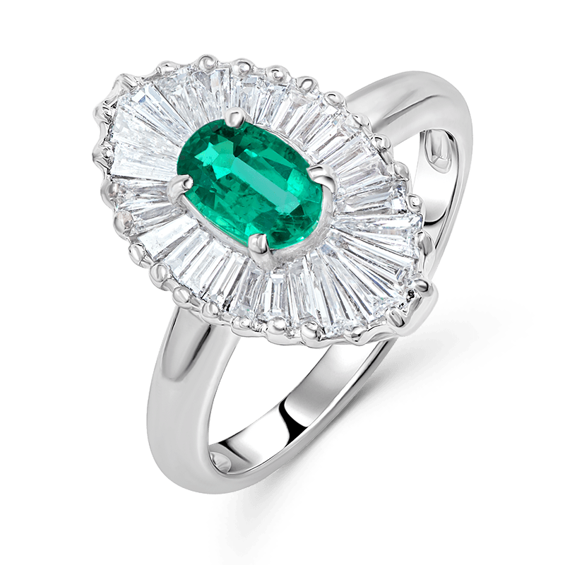 Dangling Baguettes Emerald Ring