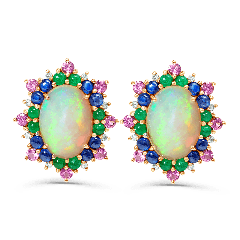Opal & Multi-Gemstone Halo Earrings