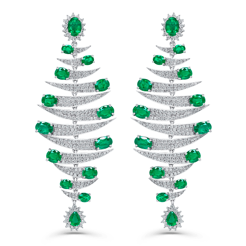 Cascading Emerald & Diamond Earrings