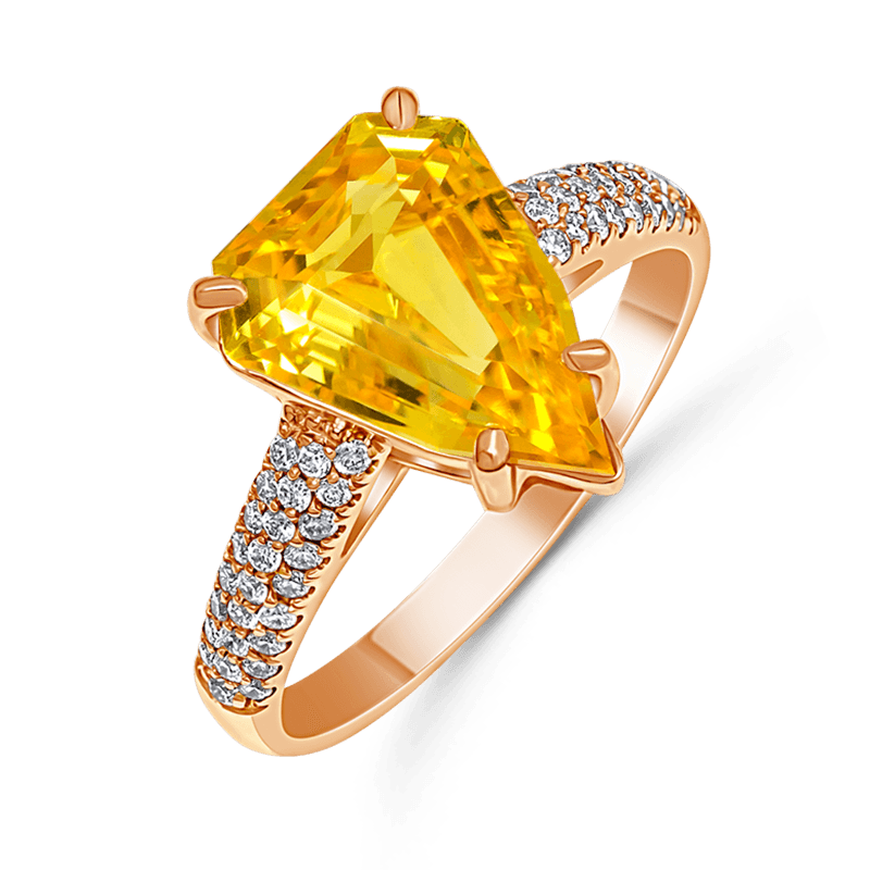 Trillion-Step Cut Yellow Sapphire Rose Gold Ring