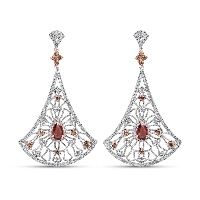 Padparadscha and Diamond Two-Tone Gold Earrings