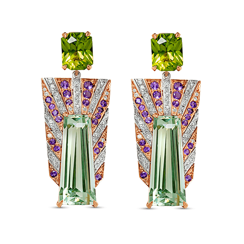 Green Amethyst & Peridot Rose Gold Drop Earrings