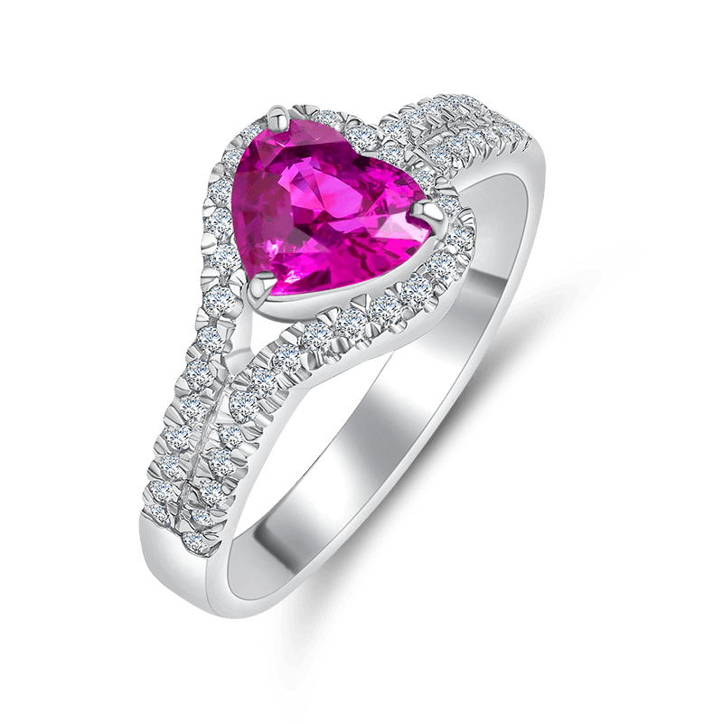 Heart-Shaped Pink Sapphire & Diamond White Gold Ring